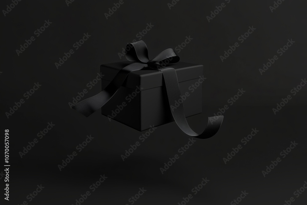 Sleek black gift box with a glossy ribbon floats against a dark background, perfect for minimalist celebrations and special occasions, Black Friday sales, and premium product promotions. Sleek black gift box with a glossy ribbon floats against a dark background, perfect for minimalist celebrations and special occasions, Black Friday sales, and premium product promotions.