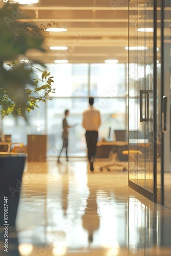 Business office with blurred people casual wear with blurred bokeh background.