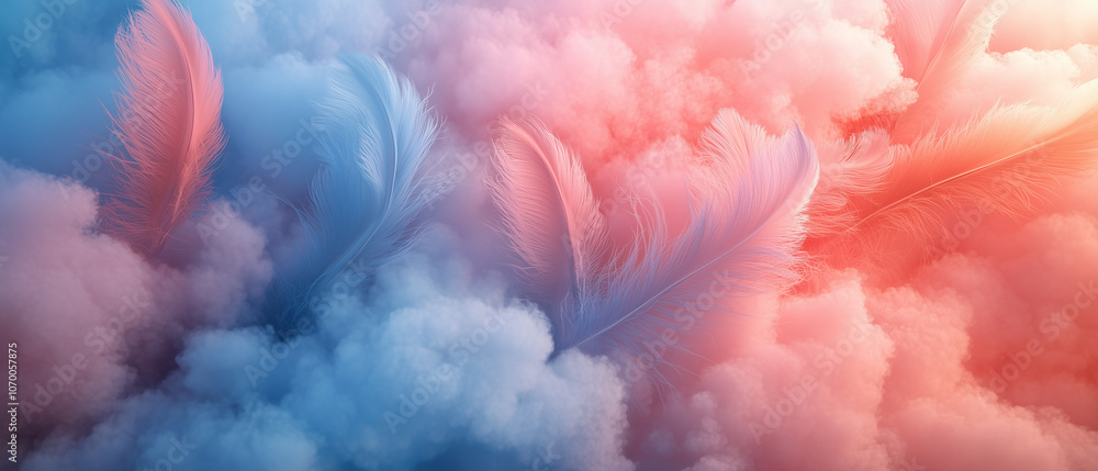 Fototapeta premium Soft Pink and Blue Feathers in Clouds.
