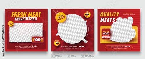Meat market butchery shop catalog social media post template bundel