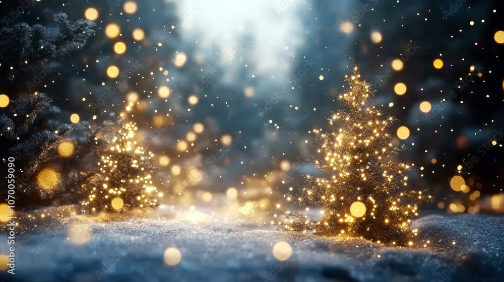 Enchanted winter scene with sparkling Christmas trees Enchanted winter scene with sparkling Christmas trees