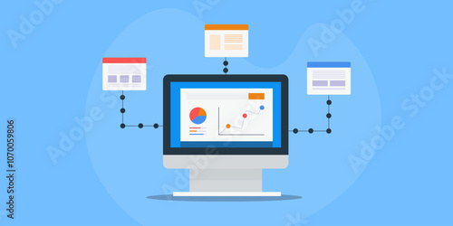 Real time data collection and processing, analysing accurate information with business intelligence software application, e-business technology concept.