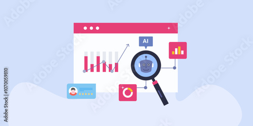 AI driven predictive analytics software forecast sales, customer behaviour and market share competition for future of business, machine learning technology for company decision making concept.