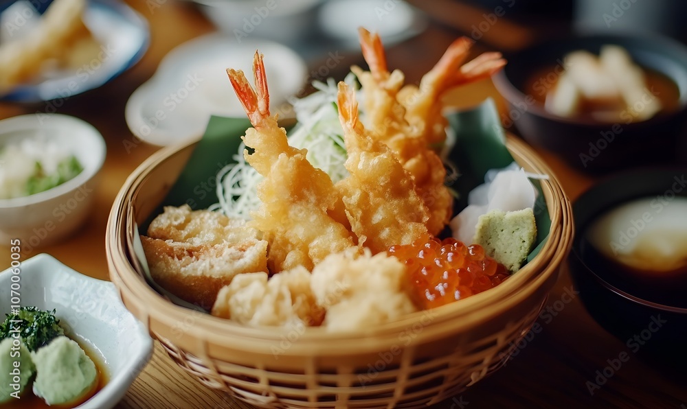 japanese Tempura on plate, Generative AI japanese Tempura on plate, Generative AI