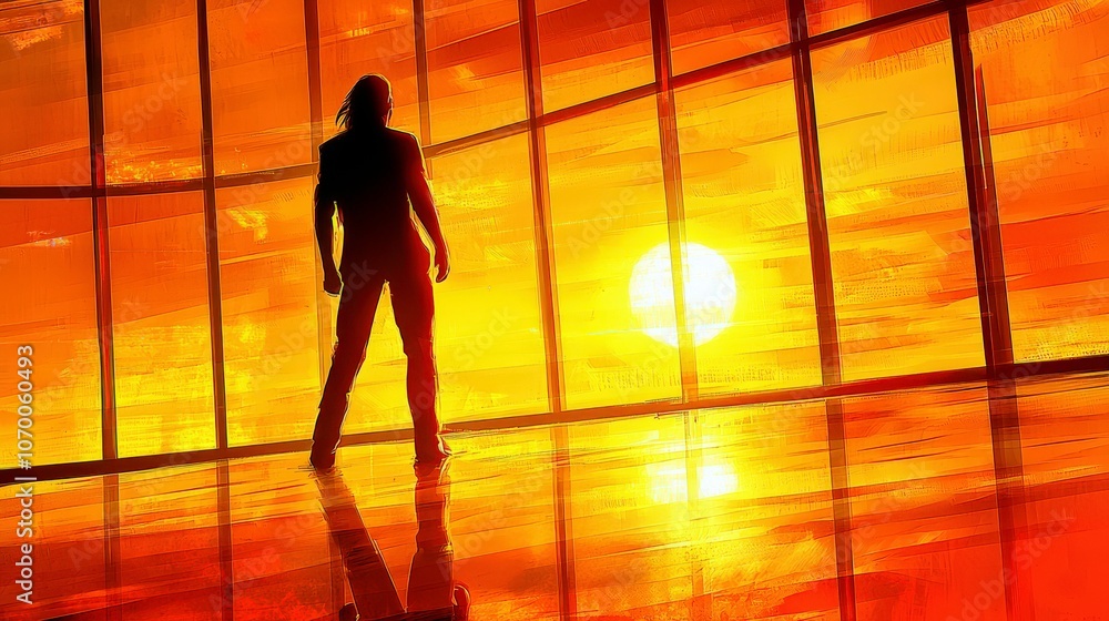 Minimalist Anime Style Interior at Sunset Minimalist Anime Style Interior at Sunset