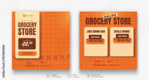 Supermarket product sale catalog social media post set template, product catalog sale promotion web banner, catalog square flyer template
