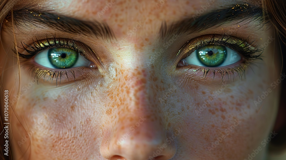 Close Up Portrait of a Woman with Green Eyes and Freckles Close Up Portrait of a Woman with Green Eyes and Freckles