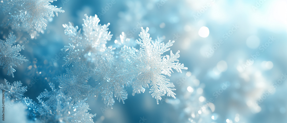 Snowflake Macro with Blue Bokeh Background. Snowflake Macro with Blue Bokeh Background.