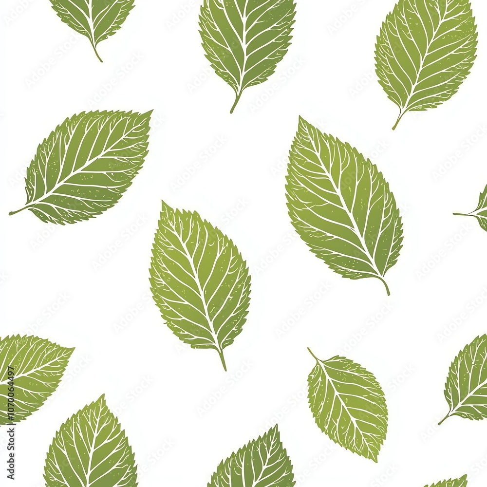 Green and white linocut leaves seamless pattern, vector , isolated on white background, , copy space, copy space for text, Green and white linocut leaves seamless pattern, vector , isolated on white background, , copy space, copy space for text,