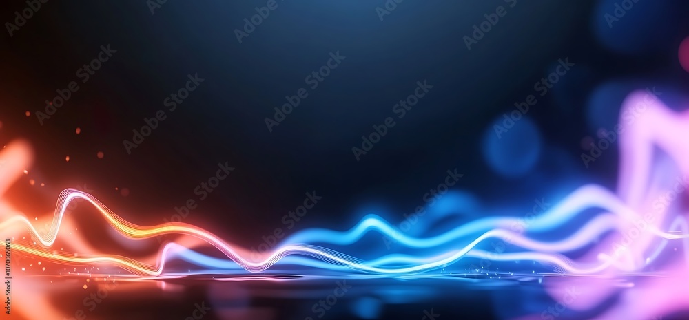 Abstract glowing lines of blue, orange and pink light in the dark. Abstract glowing lines of blue, orange and pink light in the dark.