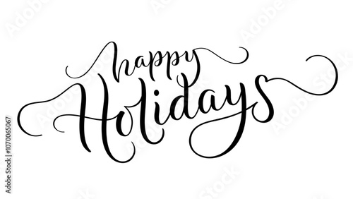 HAPPY HOLIDAYS black brush calligraphy banner on white background