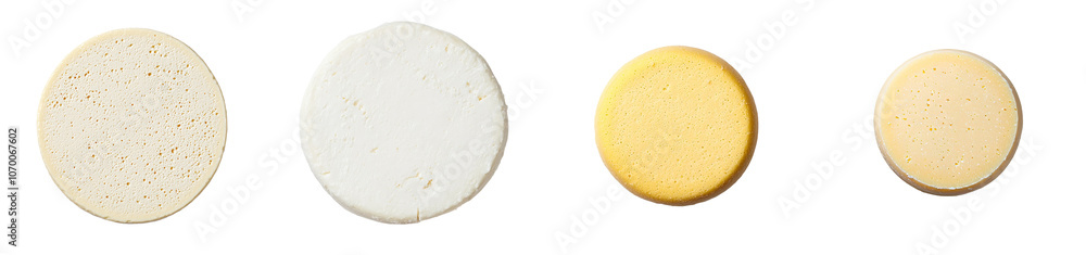The whole round of hard cheese is isolated on a transparent background, from the top The whole round of hard cheese is isolated on a transparent background, from the top