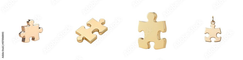 Obraz premium An image of a 3D golden puzzle piece, symbolizing unity, unity, and teamwork. It is isolated on a transparent background.