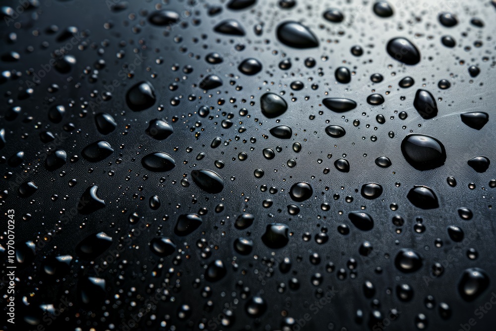 Photo of Many water droplets on black glass surface. Background texture for backdrops or mapping Photo of Many water droplets on black glass surface. Background texture for backdrops or mapping