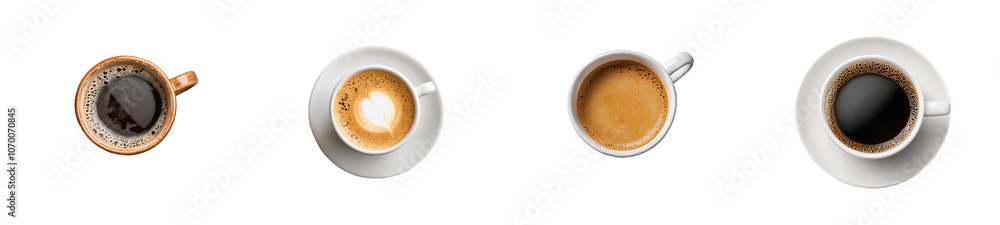 Cup of coffee isolated on transparent background, top view Cup of coffee isolated on transparent background, top view