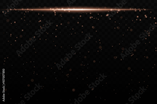 Orange sparkling light effect with subtle glowing particles on a dark background, ideal for sci-fi, cosmic, or night sky themes. The horizontal beam adds a dynamic futuristic feel.