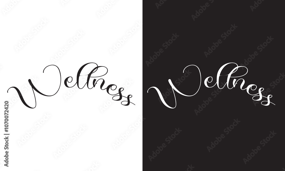 WELLNESS white and black brush lettering on white and black background. EPS 10 WELLNESS white and black brush lettering on white and black background. EPS 10