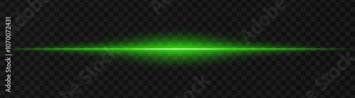 Vibrant green horizontal light beam on a dark, transparent background, perfect for sci-fi, digital graphics, or neon effects. Reflection, spotlight, wallpaper