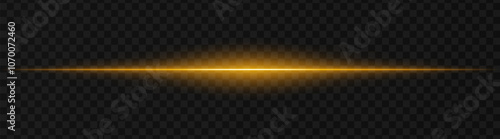 Vibrant gold horizontal light beam on a dark, transparent background, perfect for sci-fi, digital graphics, or neon effects. Reflection, spotlight, wallpaper