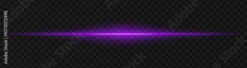 Vibrant purple horizontal light beam on a dark, transparent background, perfect for sci-fi, digital graphics, or neon effects. Reflection, spotlight, wallpaper