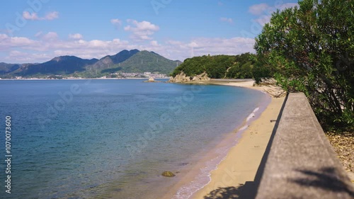 Okunoshima Island Beach and Seto Inland Sea, Sunny Day in Hiroshima Prefecture Japan