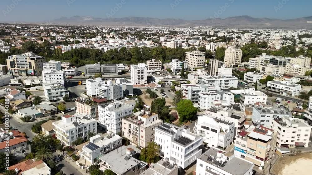 Aerial View Of Nikosia, Lefkosia White Buildings In Daytime In Cyprus. Aerial View Of Nikosia, Lefkosia White Buildings In Daytime In Cyprus.