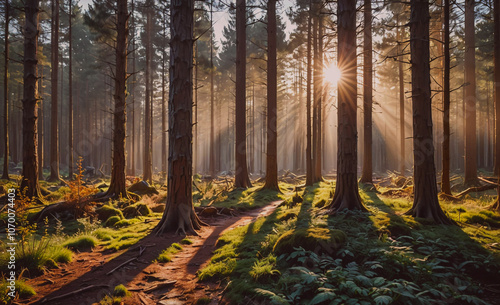 Forest with a path in the middle photo