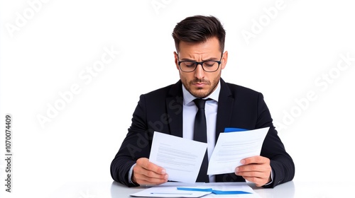 Professional man analyzes important documents to make informed business decisions