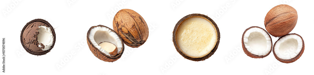 Top view of a halved coconut isolated on a transparent background Top view of a halved coconut isolated on a transparent background