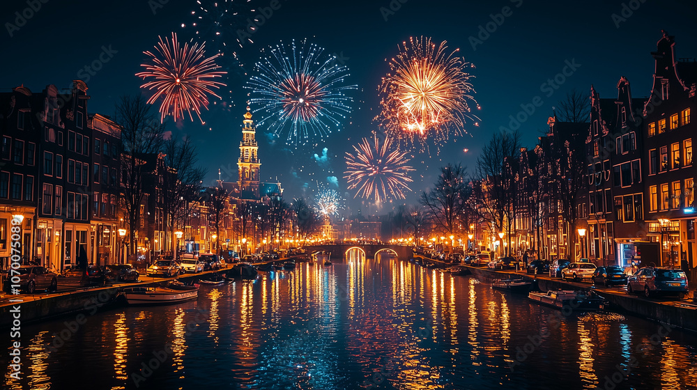 Fototapeta premium Amsterdam New Year's Eve Fireworks Display
