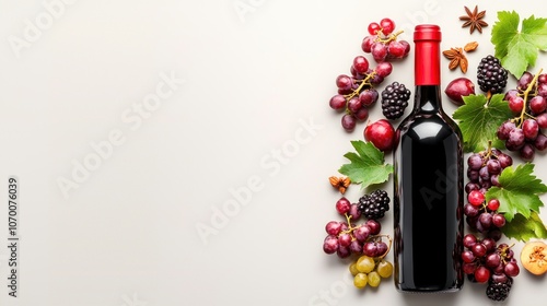 Explore the rich flavors of red wine surrounded by fresh grapes photo