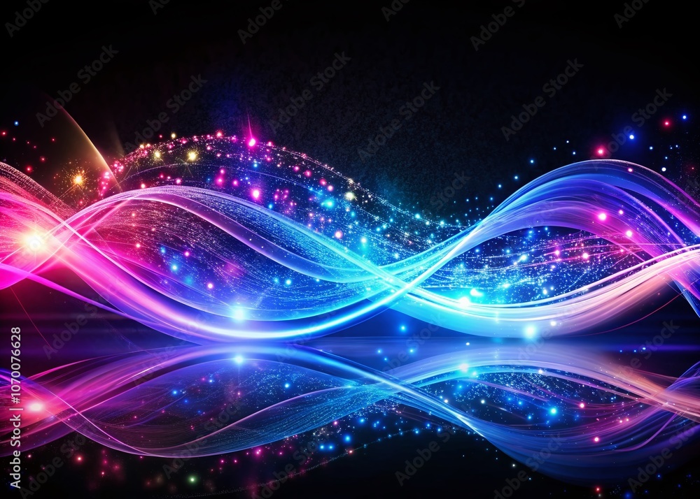 Abstract Waves of Light with Glowing Particles in Dynamic Motion and Vibrant Colors Against a Dark Background, Perfect for Modern Art and Digital Design Projects Abstract Waves of Light with Glowing Particles in Dynamic Motion and Vibrant Colors Against a Dark Background, Perfect for Modern Art and Digital Design Projects