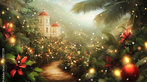 Christmas in Puerto Rico With a Festive Tropical Background Generative AI