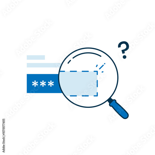 Forgot Password Illustration design with a password field, magnifying glass, and question mark, ideal for UI, apps, and websites focused on account recovery and login help