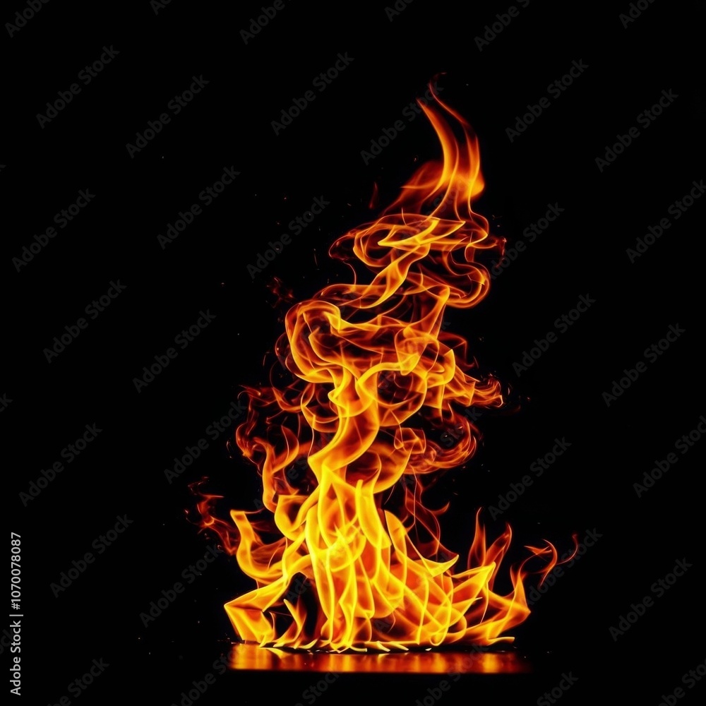 Fototapeta premium Flames blaze intensely. Detailed fire isolated against a dark backdrop. AI generated. 