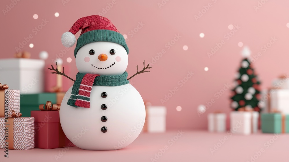 Fototapeta premium Create a cheerful atmosphere this holiday season with a charming snowman and festive decorations
