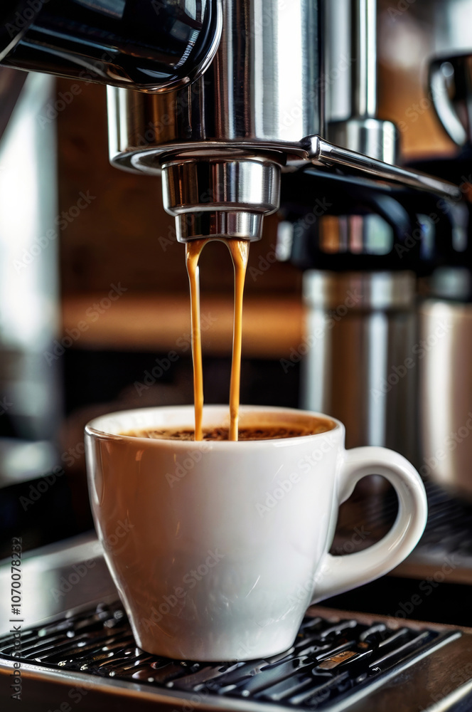Coffee machine pouring coffee in cup. Vertical concept Coffee machine pouring coffee in cup. Vertical concept
