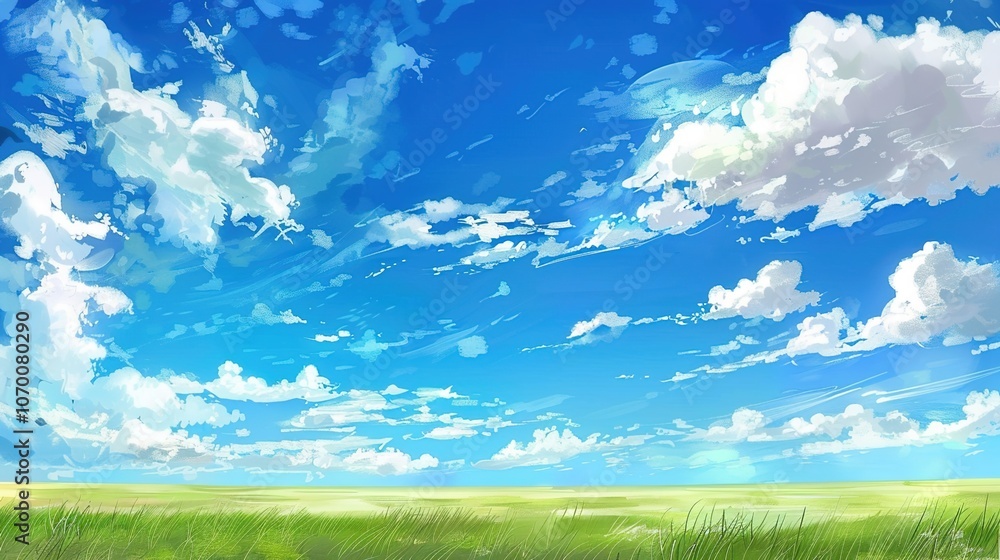 Charming Illustration of Blue Sky, White Clouds, and Grassland: A Visual Symphony of Nature Charming Illustration of Blue Sky, White Clouds, and Grassland: A Visual Symphony of Nature