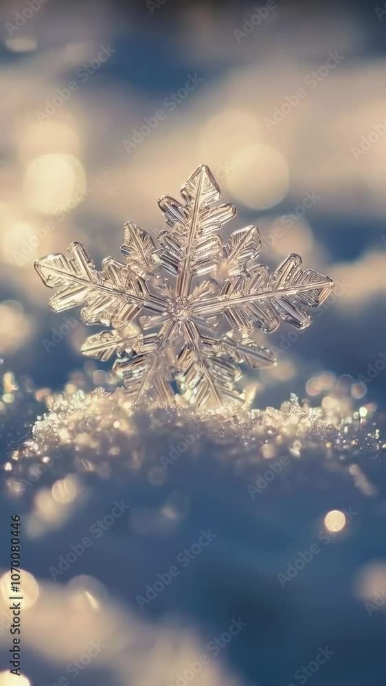 Intricate snowflake close-up in sparkling winter sunlight Intricate snowflake close-up in sparkling winter sunlight