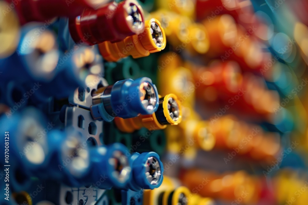 Obraz premium Close-up of colorful connectors on a circuit board.