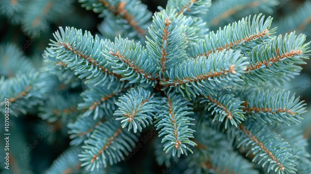 Close-Up of Blue Spruce Tree Branches with Dense Needle-Like Leaves Displaying Striking Blue-Green Color in Tightly Focused Composition Close-Up of Blue Spruce Tree Branches with Dense Needle-Like Leaves Displaying Striking Blue-Green Color in Tightly Focused Composition