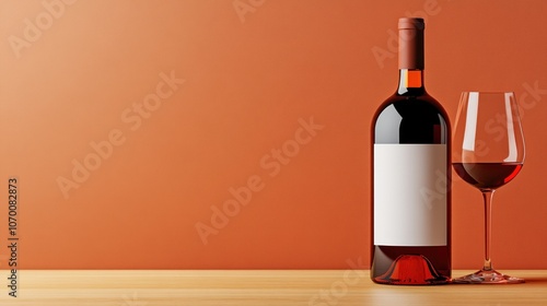 Enjoy a glass of red wine with a beautiful bottle on your table photo