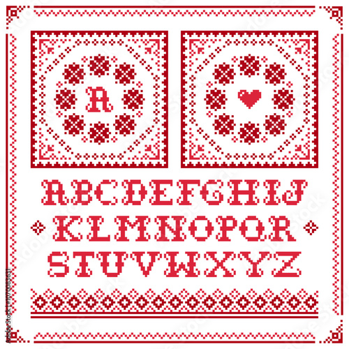 
Cross stitch vector seamless pattern set with single alphabet letters design - Non AI generated
