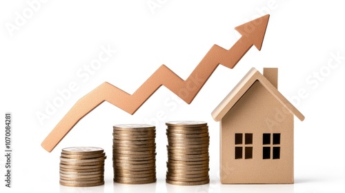 Real estate growth illustrated through upward trends, investments, and property exchange dynamics on a vibrant white background