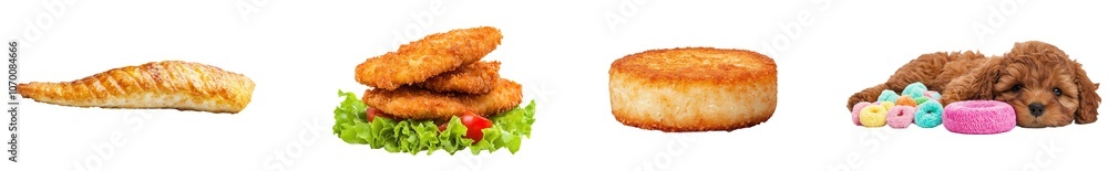 Chicken schnitzel slices isolated on white Chicken schnitzel slices isolated on white