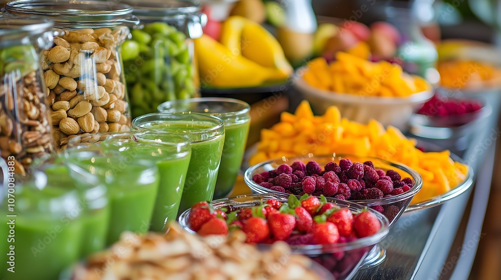 Vibrant Healthy Snacks, Colorful Food Display, Table Setting Vibrant Healthy Snacks, Colorful Food Display, Table Setting
