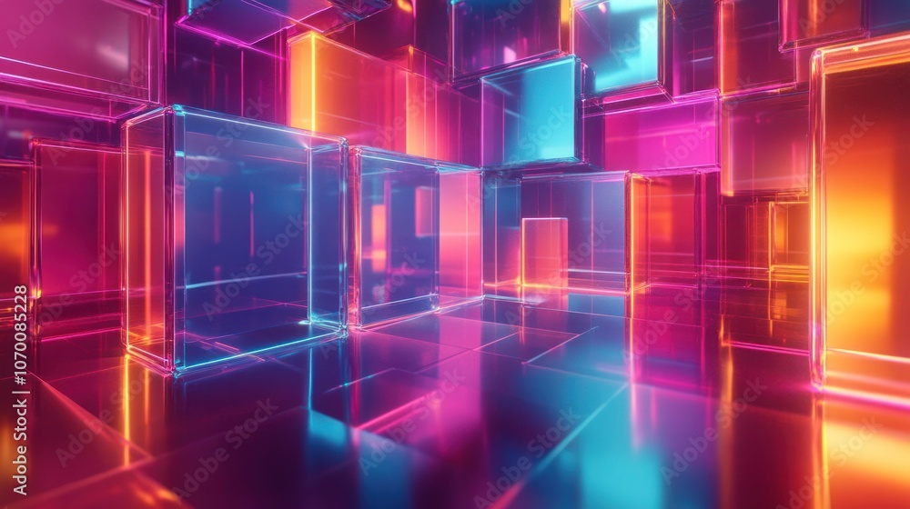 Neon Glowing Glass Cubes Neon Glowing Glass Cubes