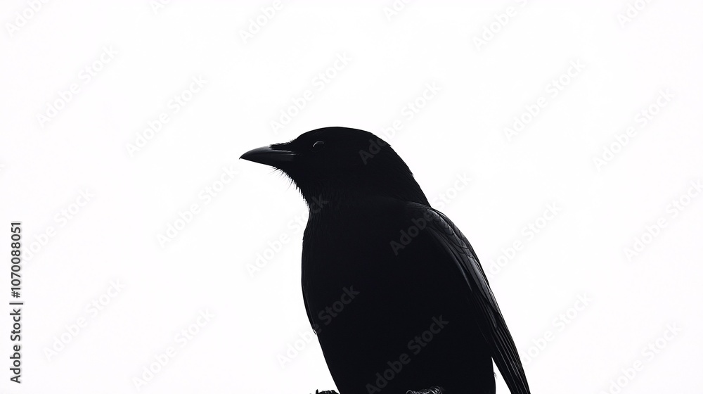 Fototapeta premium A delicate bird silhouette elegantly rests on a pristine backdrop, highlighting its intricate wings and fine features.