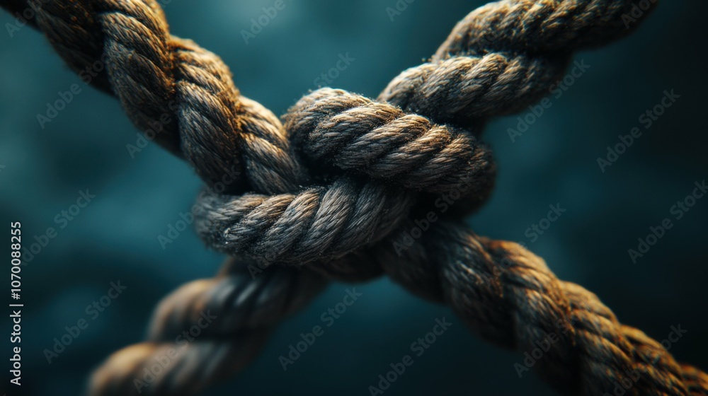 A macro photograph of the rope's knot, focusing on the intricacies and strength, with the surrounding area softly blurred. A macro photograph of the rope's knot, focusing on the intricacies and strength, with the surrounding area softly blurred.