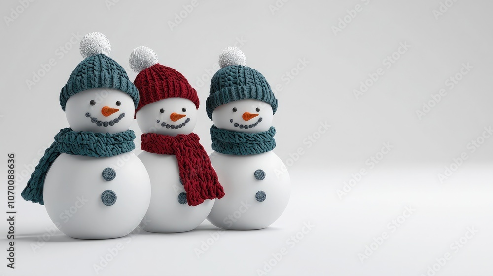 Create magical winter scenes with charming snowmen decorated in colorful hats and scarves Create magical winter scenes with charming snowmen decorated in colorful hats and scarves